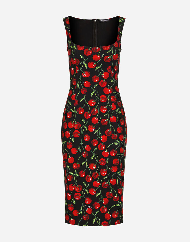 Dolce&Gabbana Vestido midi de punto con estampado de cerezas Multicolor F6CPTTFSG54