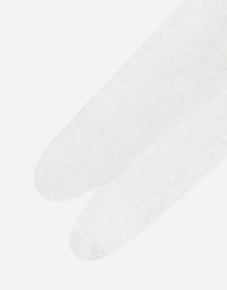 Dolce & Gabbana جوارب طويلة دانتيل بشريط مرن موسوم أبيض O4B23TONP87