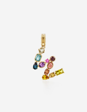 Dolce & Gabbana Подвеска в форме буквы W Rainbow alphabet из желтого золота 18 карат с разноцветными камнями ЗОЛОТОЙ WANR2GWMIXA