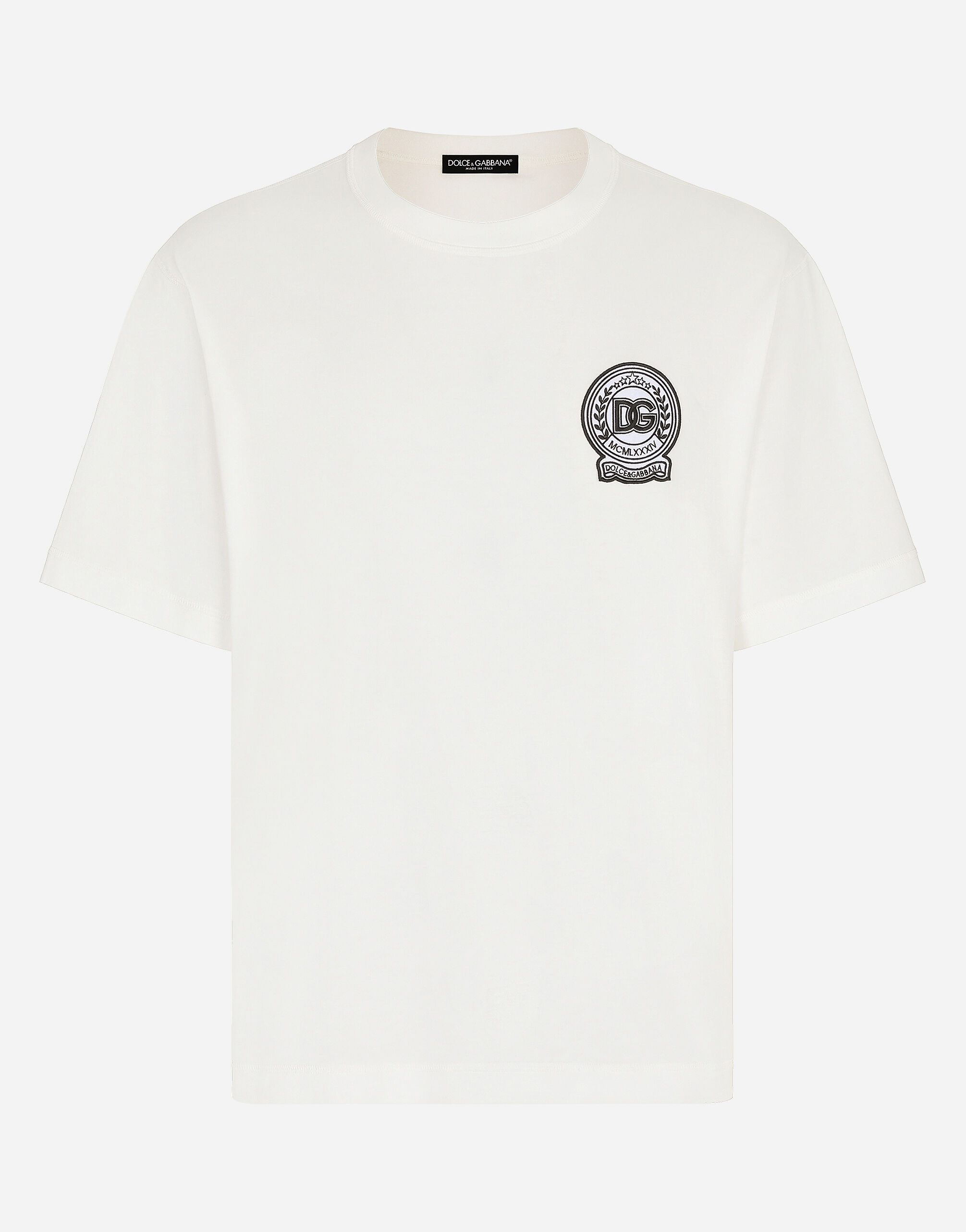 Dolce & Gabbana T-shirt in cotone con ricamo logo stampato Multicolore G8PN9TG7NPZ