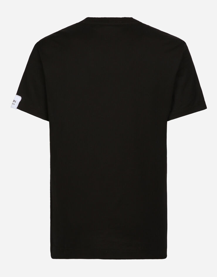 Dolce & Gabbana T-shirt ras de cou en coton avec écusson Noir G8QI4TFU7EQ