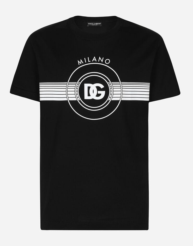 Dolce & Gabbana Short-sleeved cotton T-shirt with DG print Black G8RN8TG7M8W