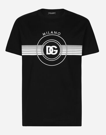 Dolce & Gabbana Camiseta de manga corta de algodón con estampado DG Beige G2SZ6TFUBGF