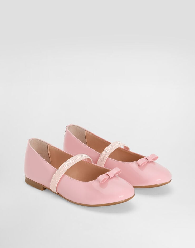 Dolce & Gabbana Patent leather ballet flats with logoed elastic band Pink D11294A4831