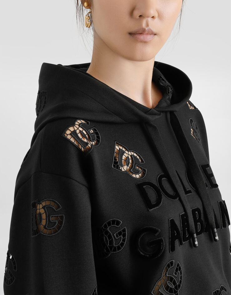 Dolce & Gabbana Sweatshirt aus Jersey mit Cut-out-Stickerei DG-Logo Schwarz F9P36ZGDB9T