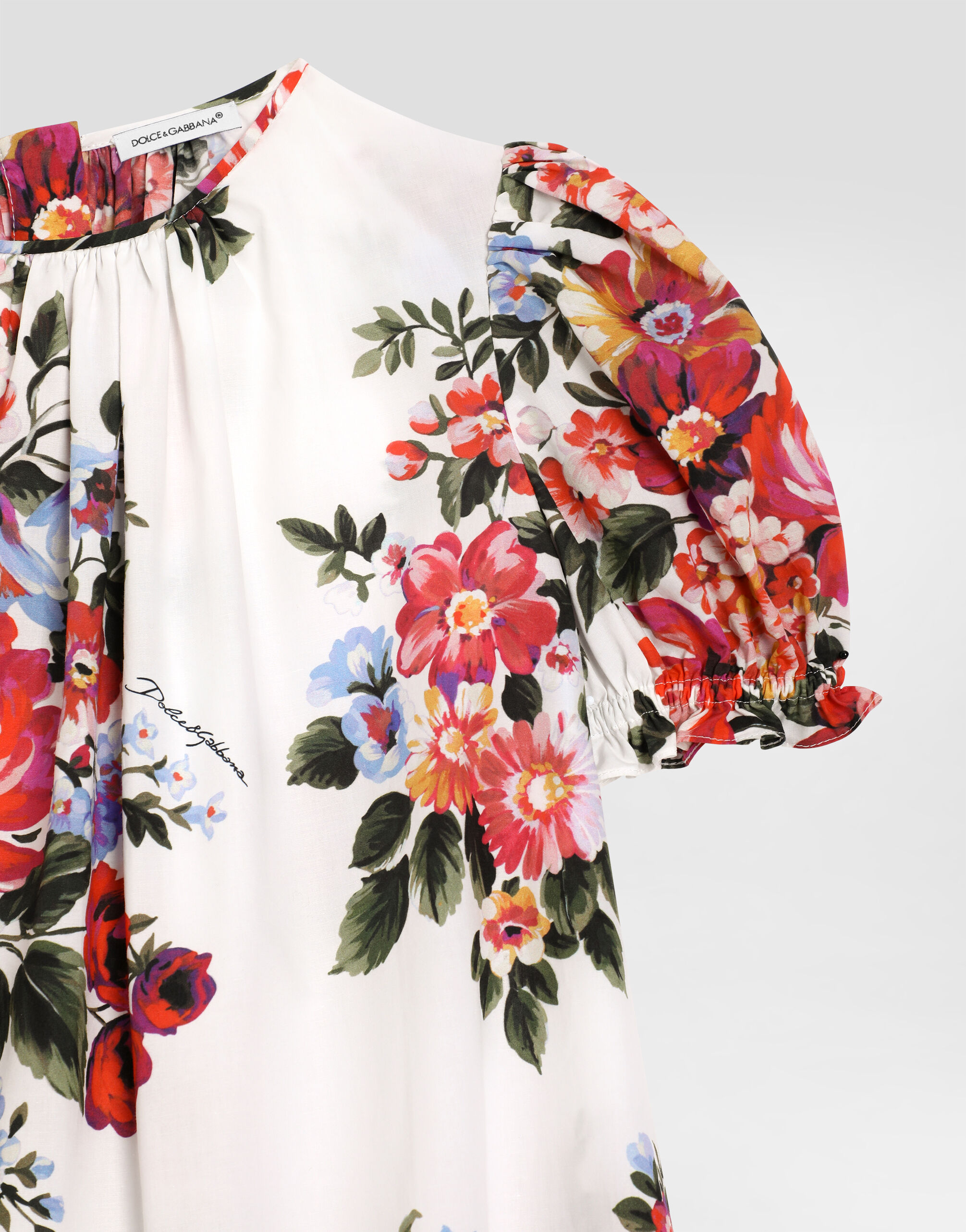 Flower bouquet-print cotton dress in Multicolor for Girls