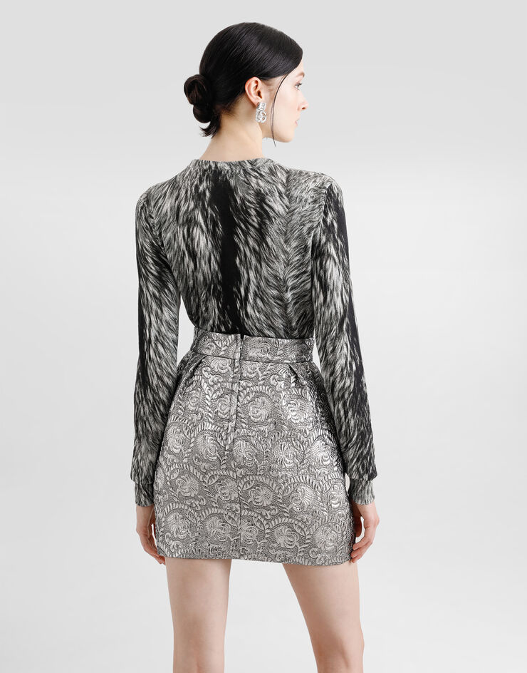Dolce & Gabbana Seidenpullover Fellprint Grau FXX12TJAHLA