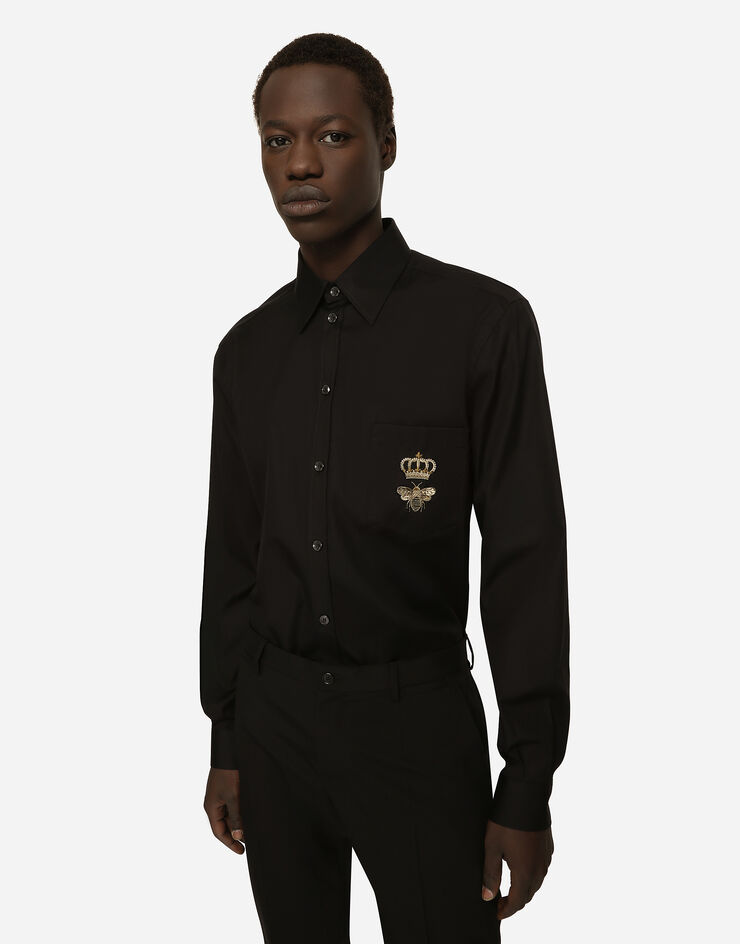 Dolce & Gabbana Cotton Martini-fit shirt with embroidery Black G5JG4ZFU5EW