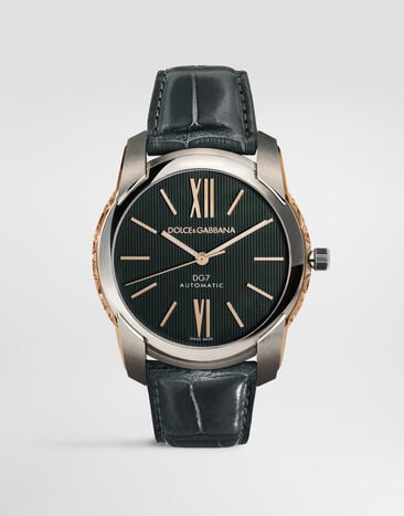 Dolce & Gabbana 옆면에 골드 양각 장식이 있는 DG7 스틸 워치 그레이 WWEE1MWWS12