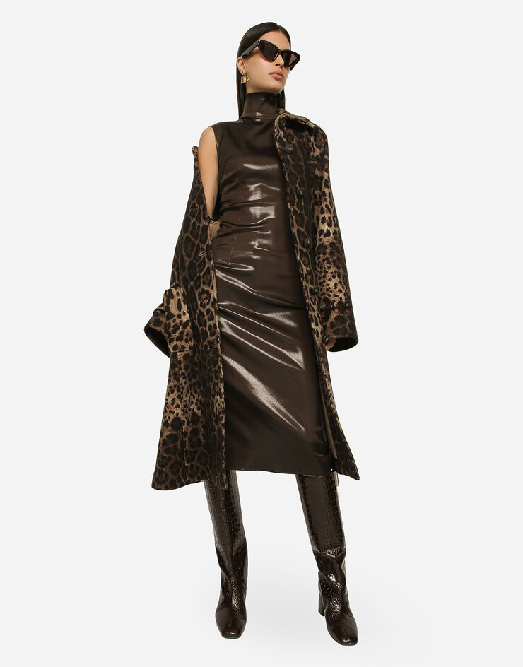 Dolce&Gabbana فستان من دون أكمام بطول للربلة من الساتان اللامع بني F6COCTFURMV
