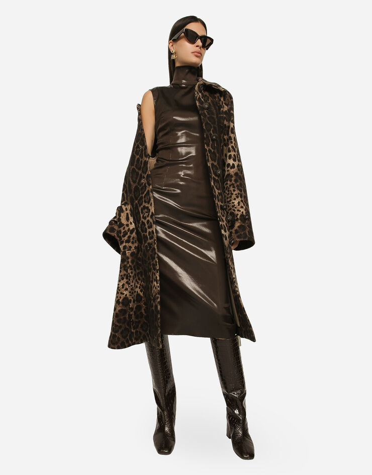 Dolce&Gabbana Sleeveless calf-length dress in shiny satin Brown F6COCTFURMV