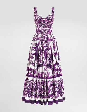 Dolce & Gabbana Long poplin dress with Majolica print Multicolor F6TTHTFI5JP