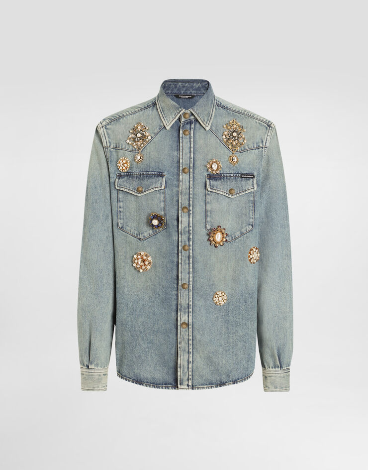 Dolce & Gabbana Camisa vaquera con aplicaciones joya Multicolor G5MA1ZG8ME6