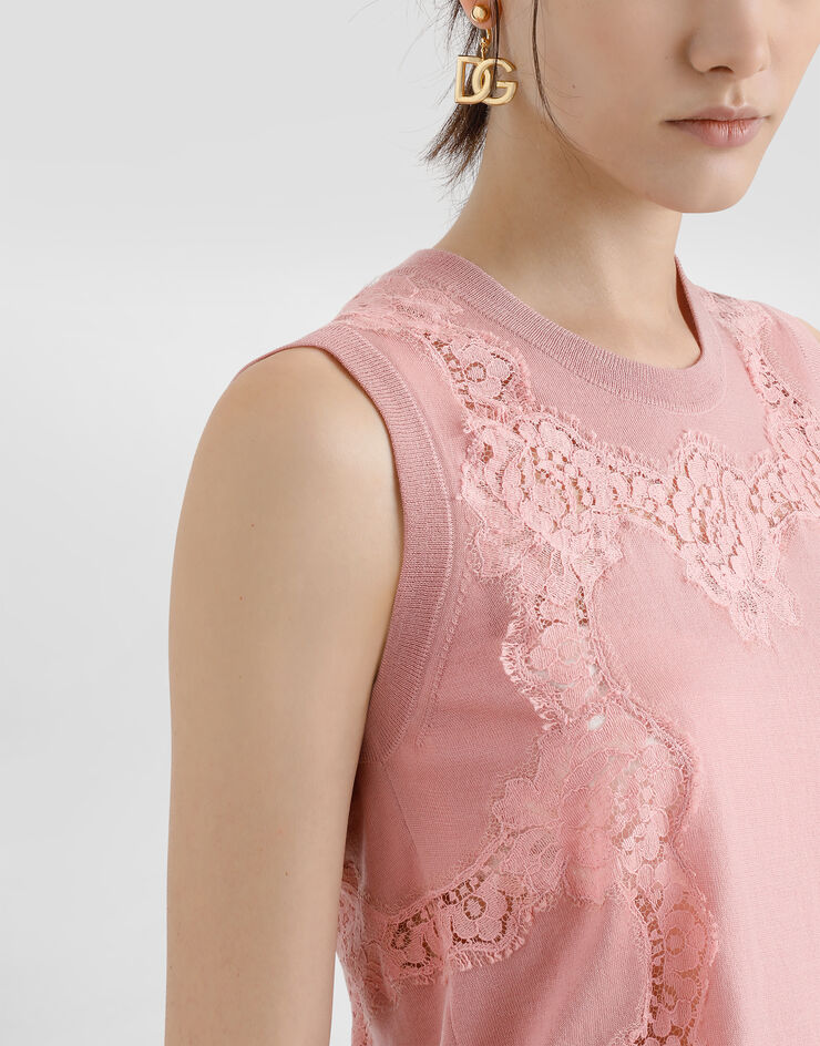 Dolce & Gabbana Wool tank top with lace inlay Pink FXT02TJDVB0