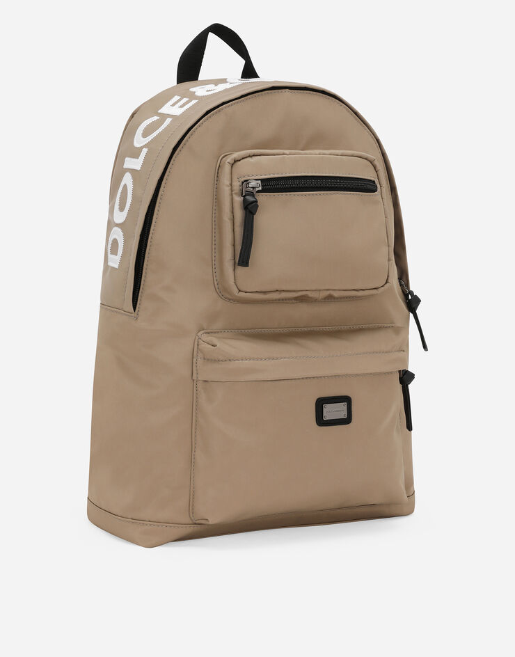 Dolce & Gabbana Rucksack aus Nylon mit Dolce&Gabbana-Logo Beige EM0123AN262