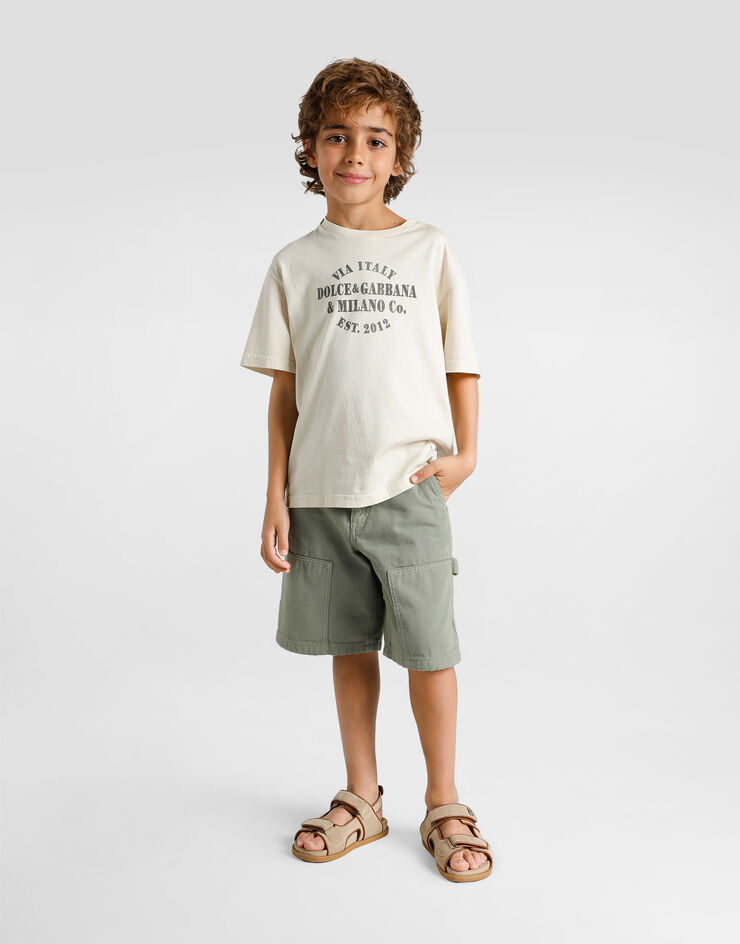 Dolce & Gabbana Jersey t-shirt with print and logo patch Cream L4JTHVG7PRJ