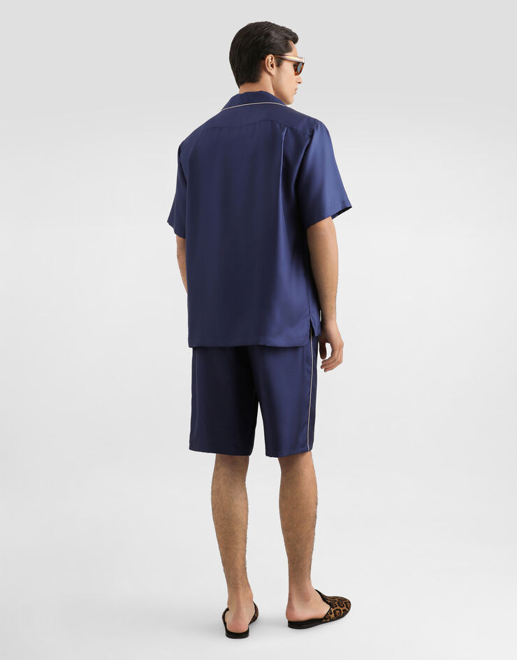 Dolce & Gabbana Hawaii silk shirt with embroidery Blue G5KS3ZGK254