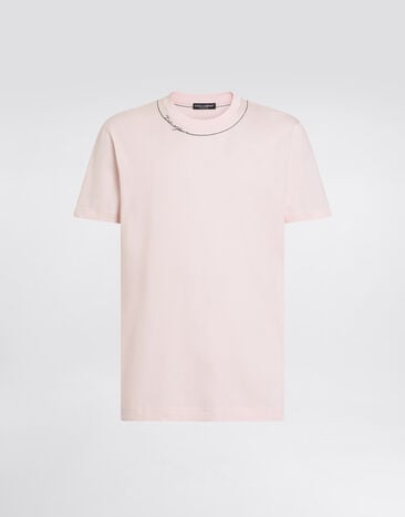 Dolce & Gabbana Cotton t-shirt with dg embroidery Pink G8RN8ZG7P9O