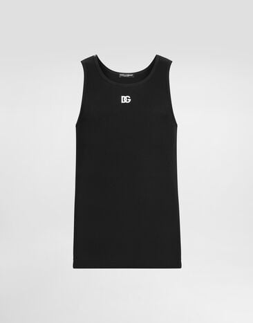 Dolce & Gabbana Cotton tank top with embroidery Black G8QG9ZG7PGP