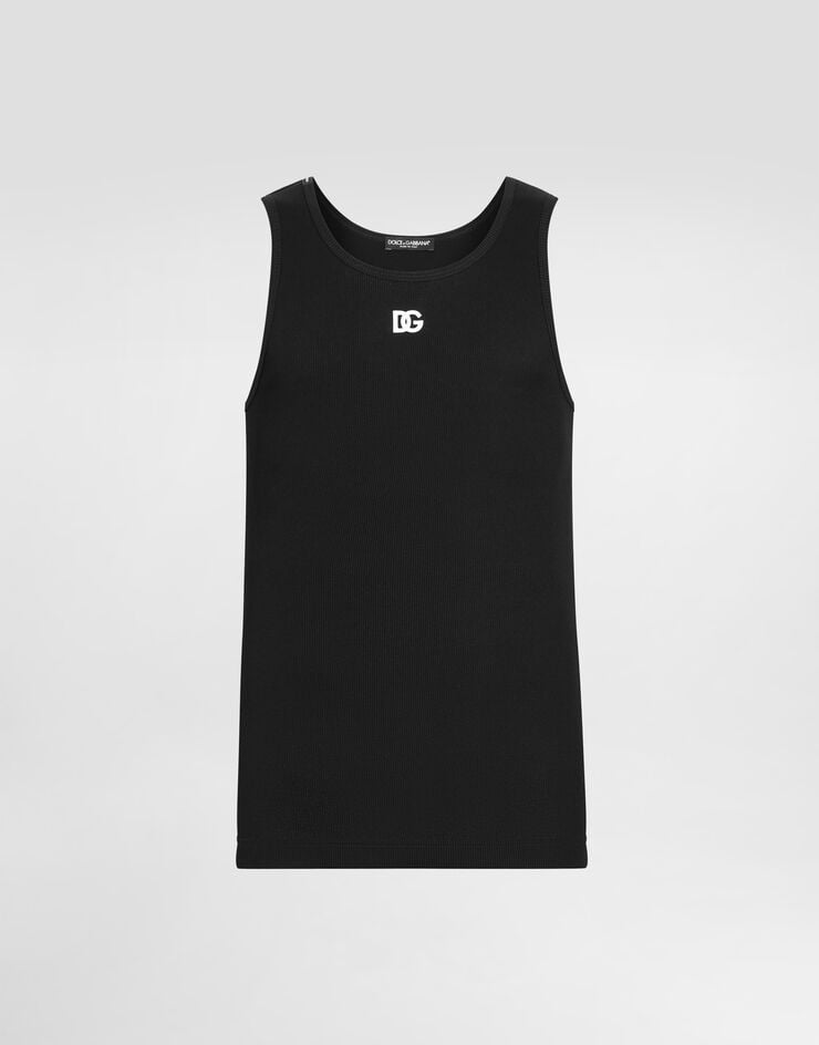 Dolce & Gabbana Tanktop aus Baumwolle mit Stickerei Schwarz G8QG9ZG7PGP