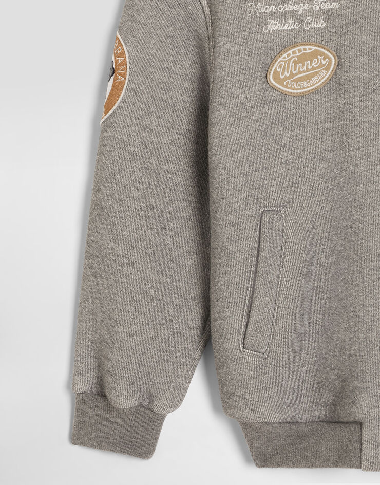 Dolce & Gabbana Fleece bomber jacket with patch Grey L4JB8HG7P6Q