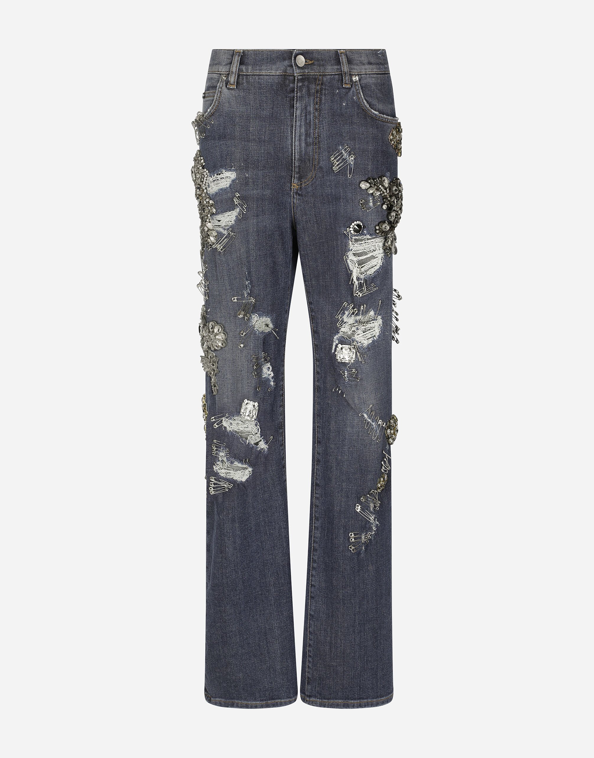 Dolce & Gabbana Denim jeans with ripped details and appliqués Multicolor FTAIADG8EZ8