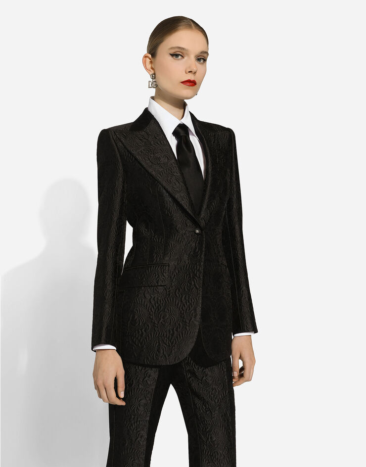 Dolce & Gabbana 싱글 브레스티드 플로럴 브로케이드 털링턴 재킷 블랙 F29UCTHJMOK