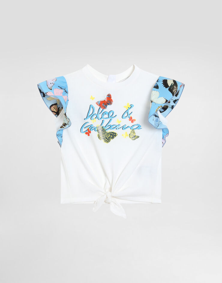 Dolce & Gabbana Jersey and poplin T-shirt with Dolce&Gabbana logo Print L2JTNSG7O0O