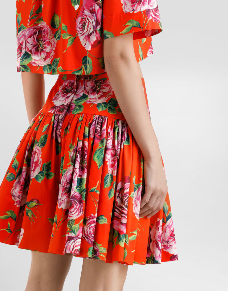 Dolce & Gabbana Falda corta de algodón con estampado Rosa Antica Imprima F4CFATHS5TI