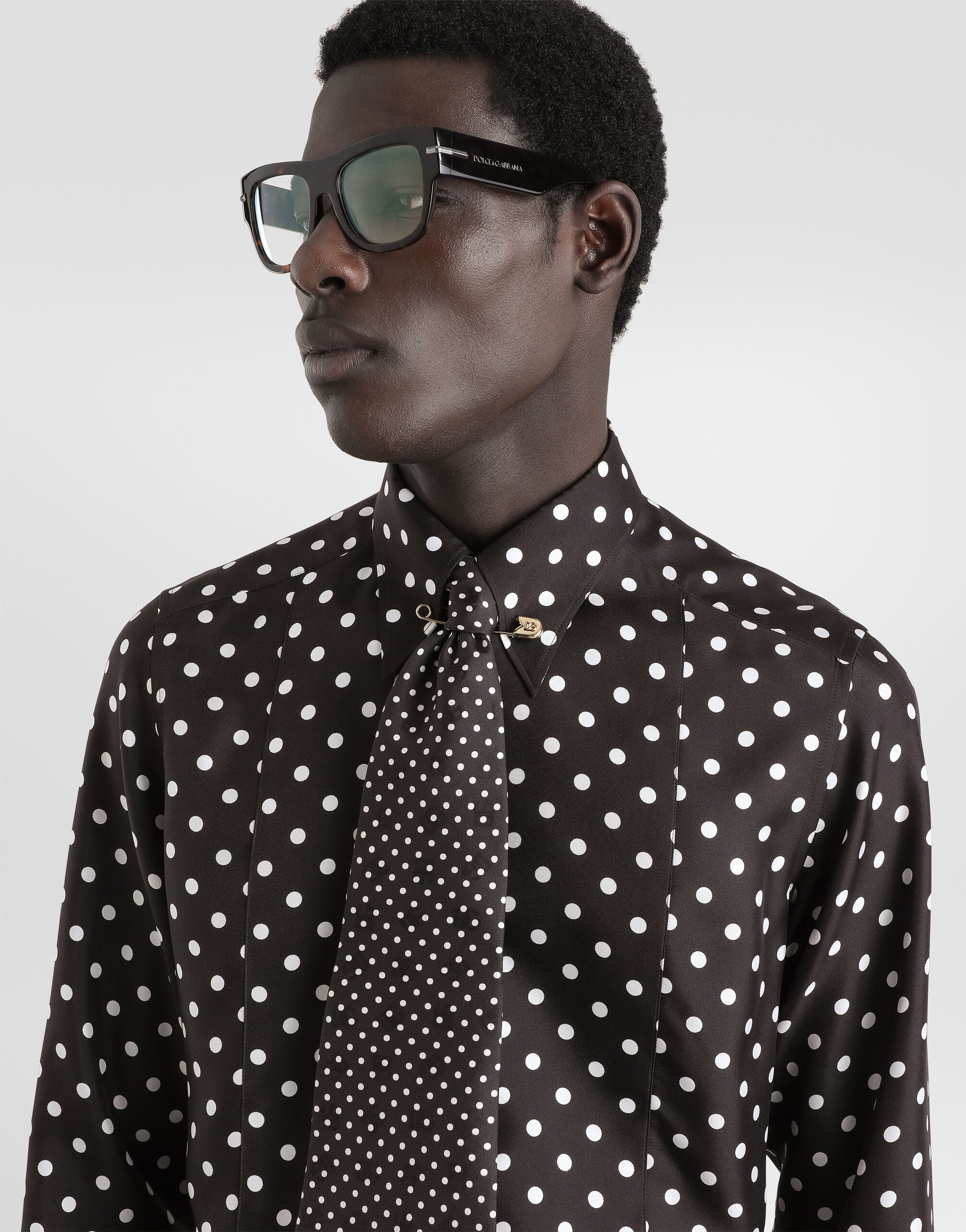 Polka dot-print silk twill gold shirt - thumbnail 4