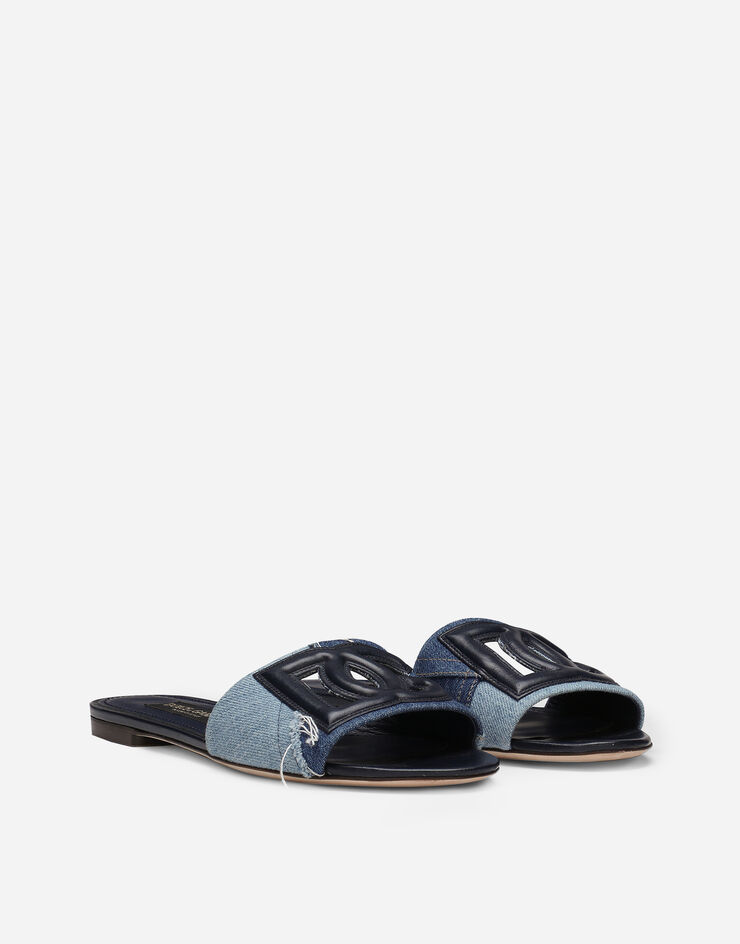 Dolce & Gabbana Patchwork denim slides with DG logo Blue CQ0474AY178