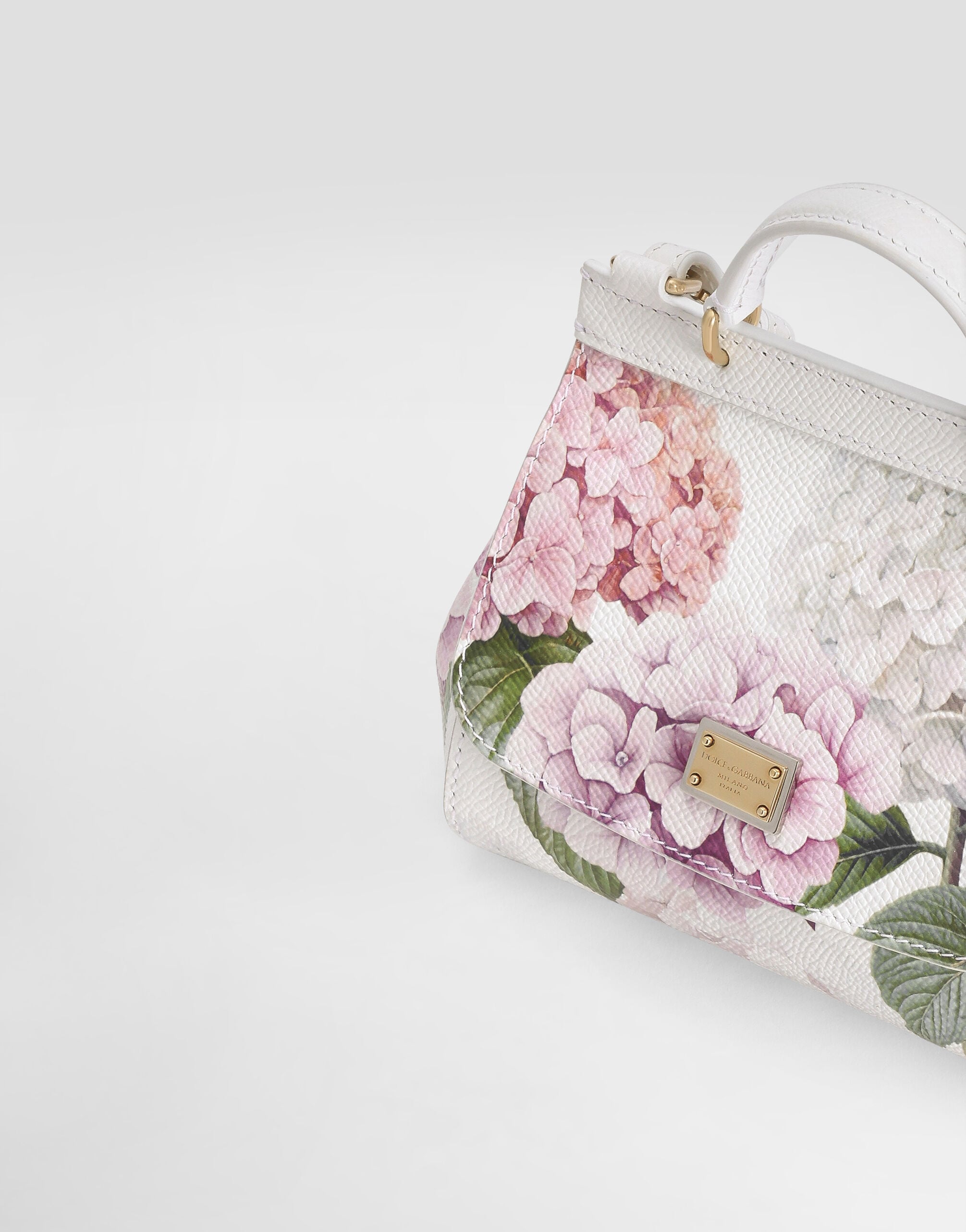 Hydrangeas-print dauphine calfskin sicily handbag in Multicolor