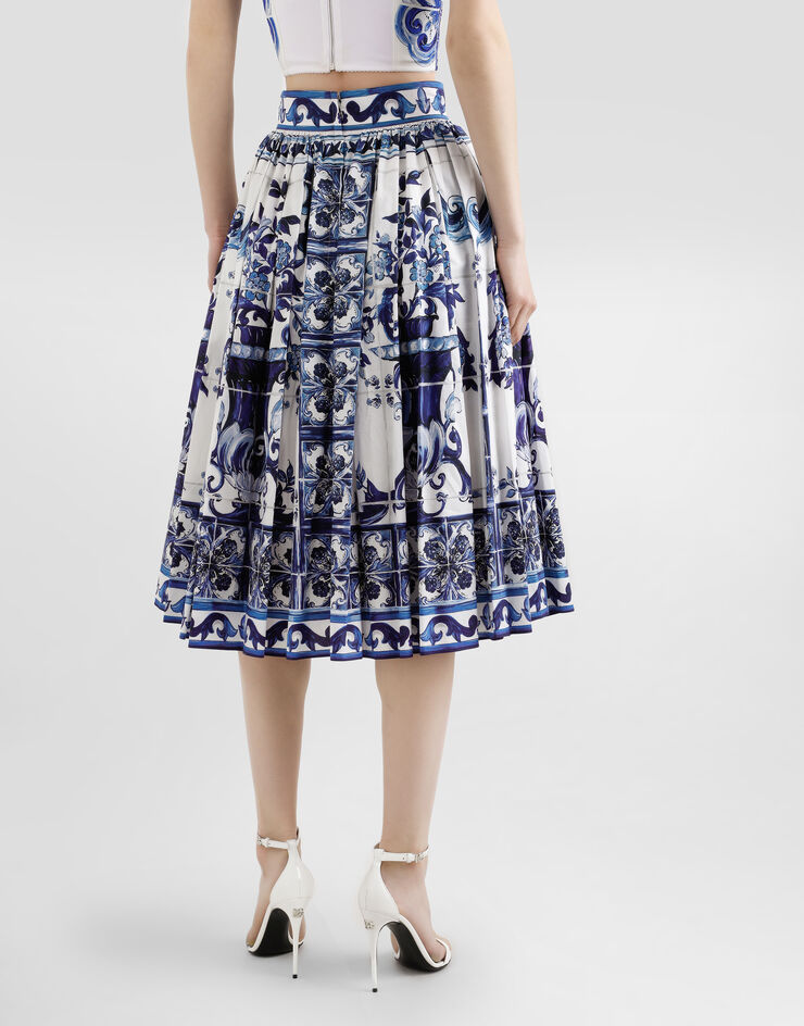Dolce & Gabbana Poplin midi skirt with majolica print Multicolor F4CEHTHH5A6