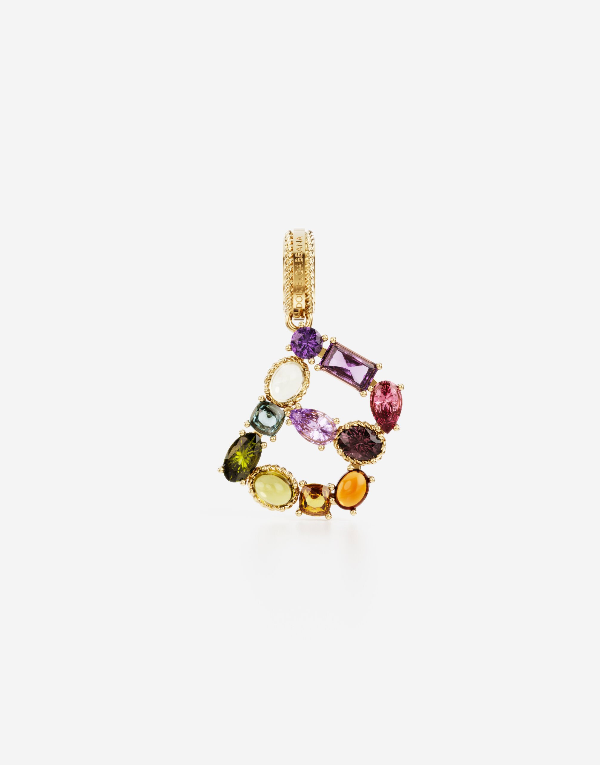 Dolce & Gabbana Rainbow alphabet B 18 kt yellow gold charm with multicolor fine gems White WAQA3GWTOLB