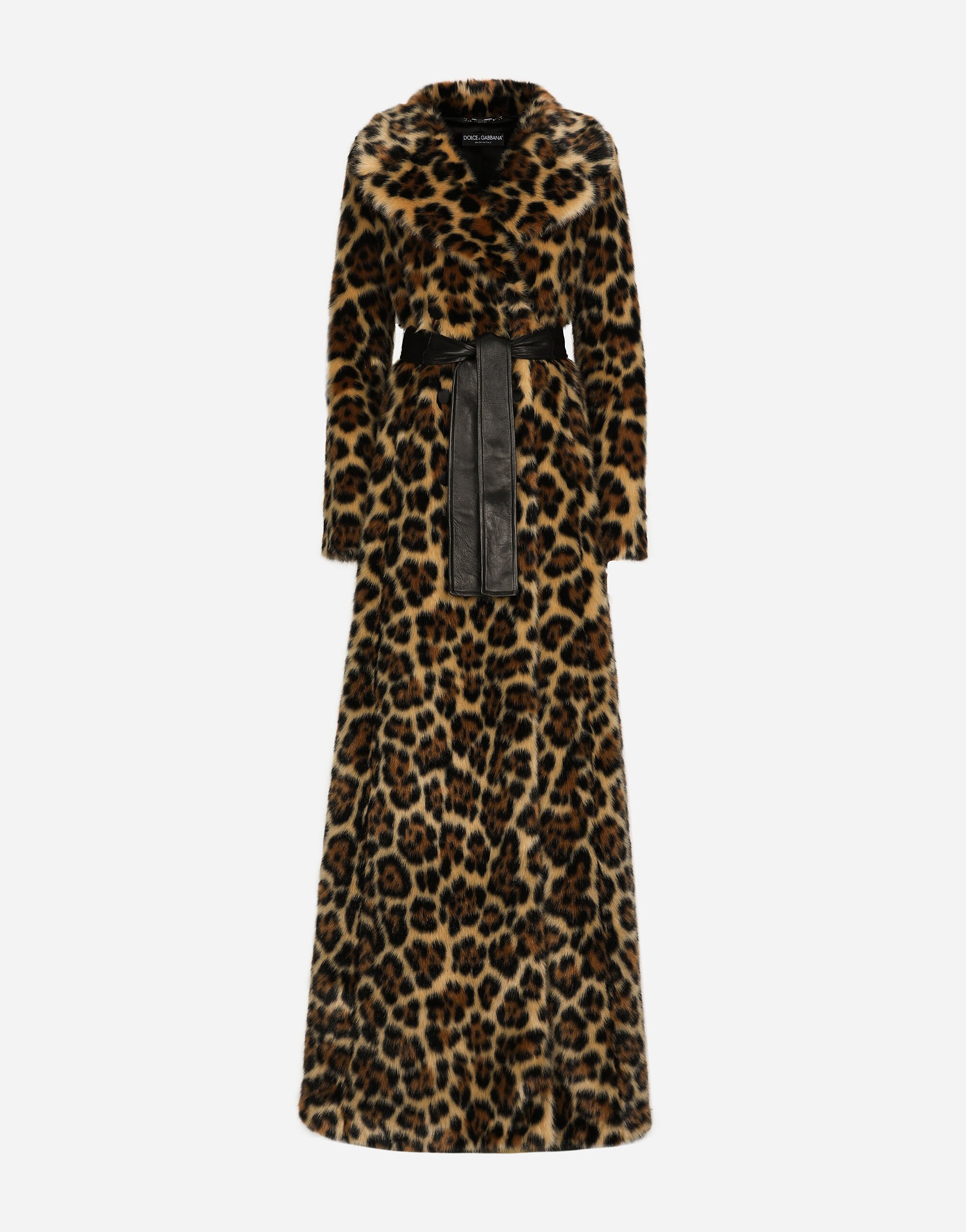 Dolce & Gabbana Langer Mantel aus Kunstfell Leoprint Drucken F0E1YTIS1VH
