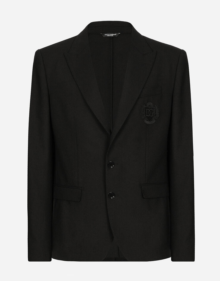 Dolce & Gabbana جاكيت صوف بقصة تاورمينا وصف أزرار مفرد ورقعة DG أسود G2NW0ZFU28E