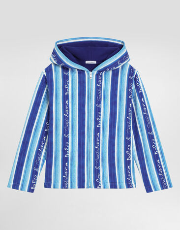 Dolce & Gabbana Hoodie with striped print Blue L4JWLCHS7PT