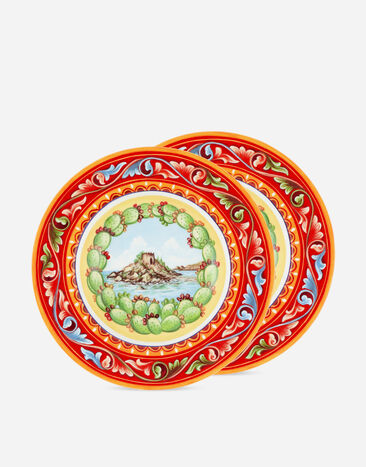 Dolce & Gabbana Set 2 Soup Plates in Fine Porcelain Multicolor TC0S05TCA88