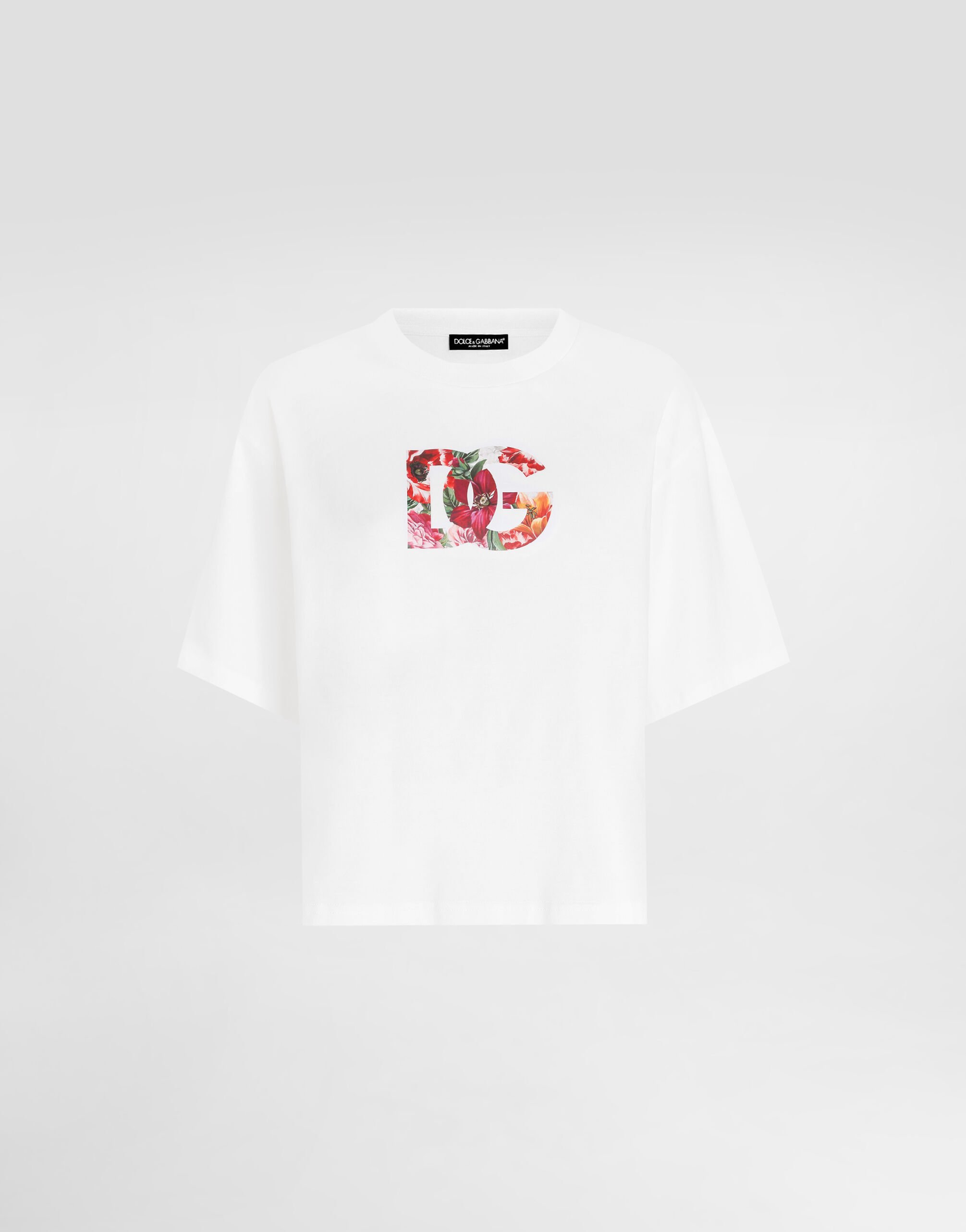 Flower-print short-sleeved t-shirt in White for Women | Dolce&Gabbana®