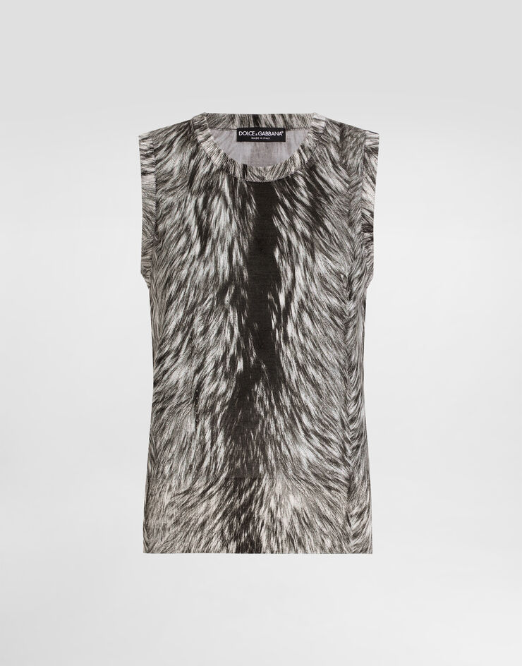 Dolce & Gabbana Canotta in seta stampa pelliccia Grigio FXT04TJAHLA