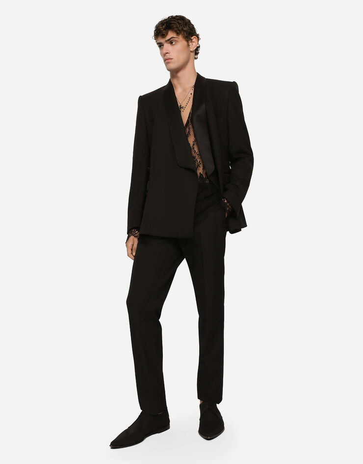 Dolce & Gabbana Pantalon de smoking couture en laine stretch Noir GWZXMTFUBE7