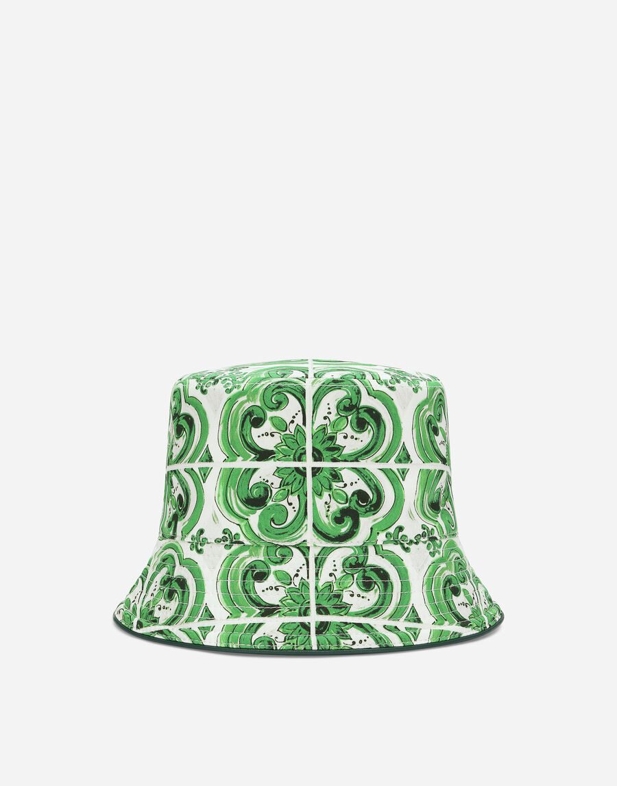 Reversible bucket hat with majolica print