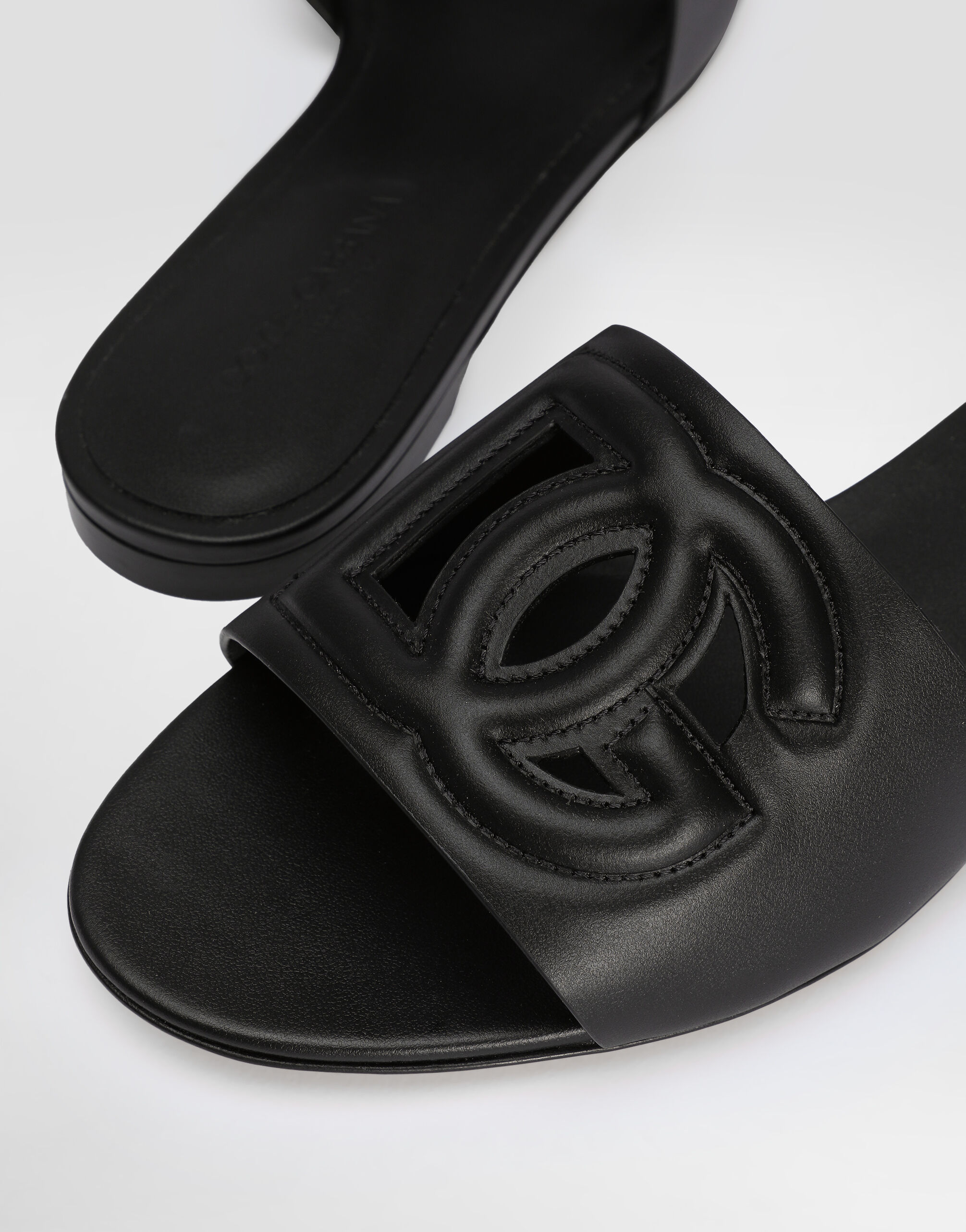Calfskin slides with DG Millennials logo in Black for Women