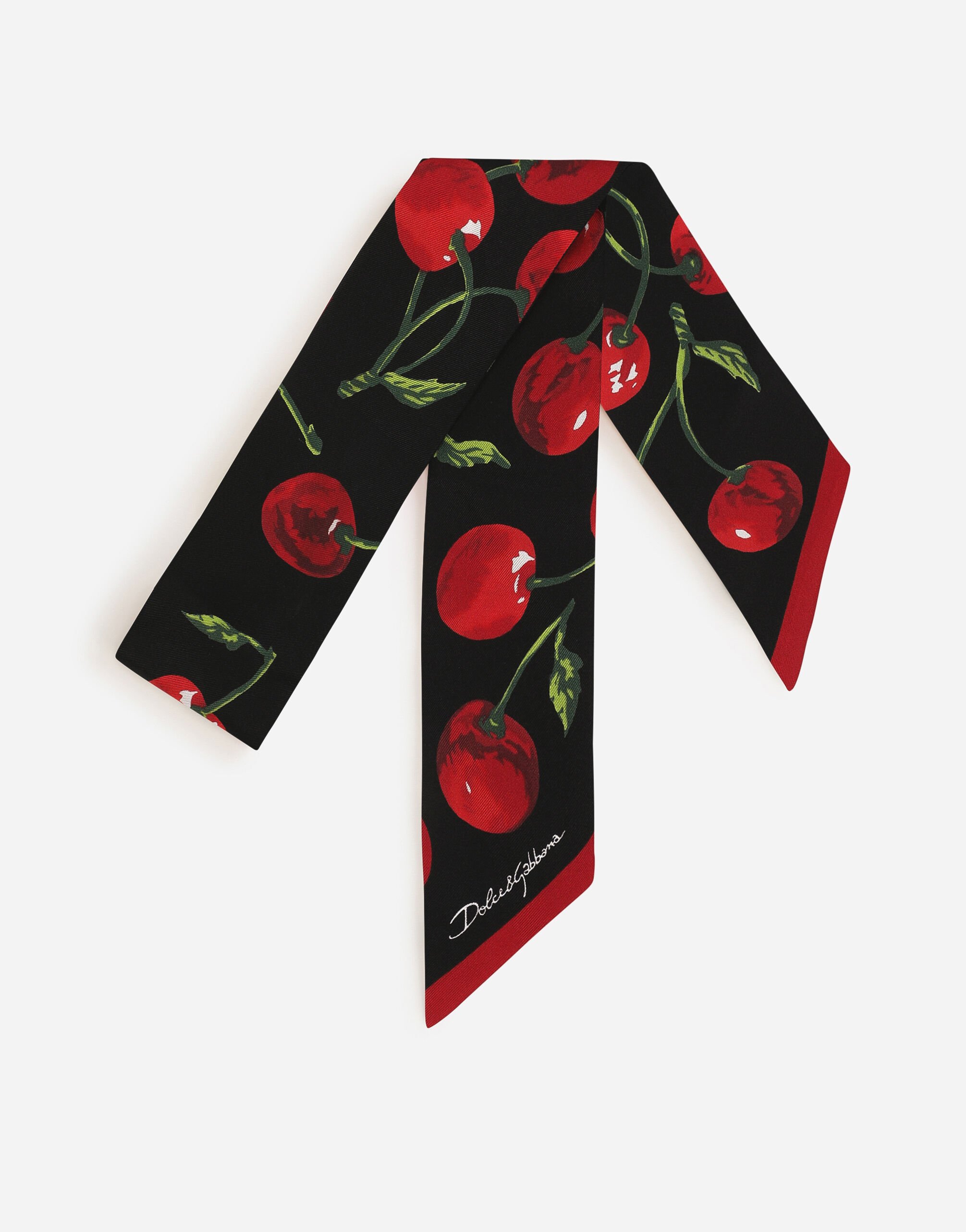 Dolce & Gabbana Cherry-print twill headscarf (6x100) Black VG443FVP187