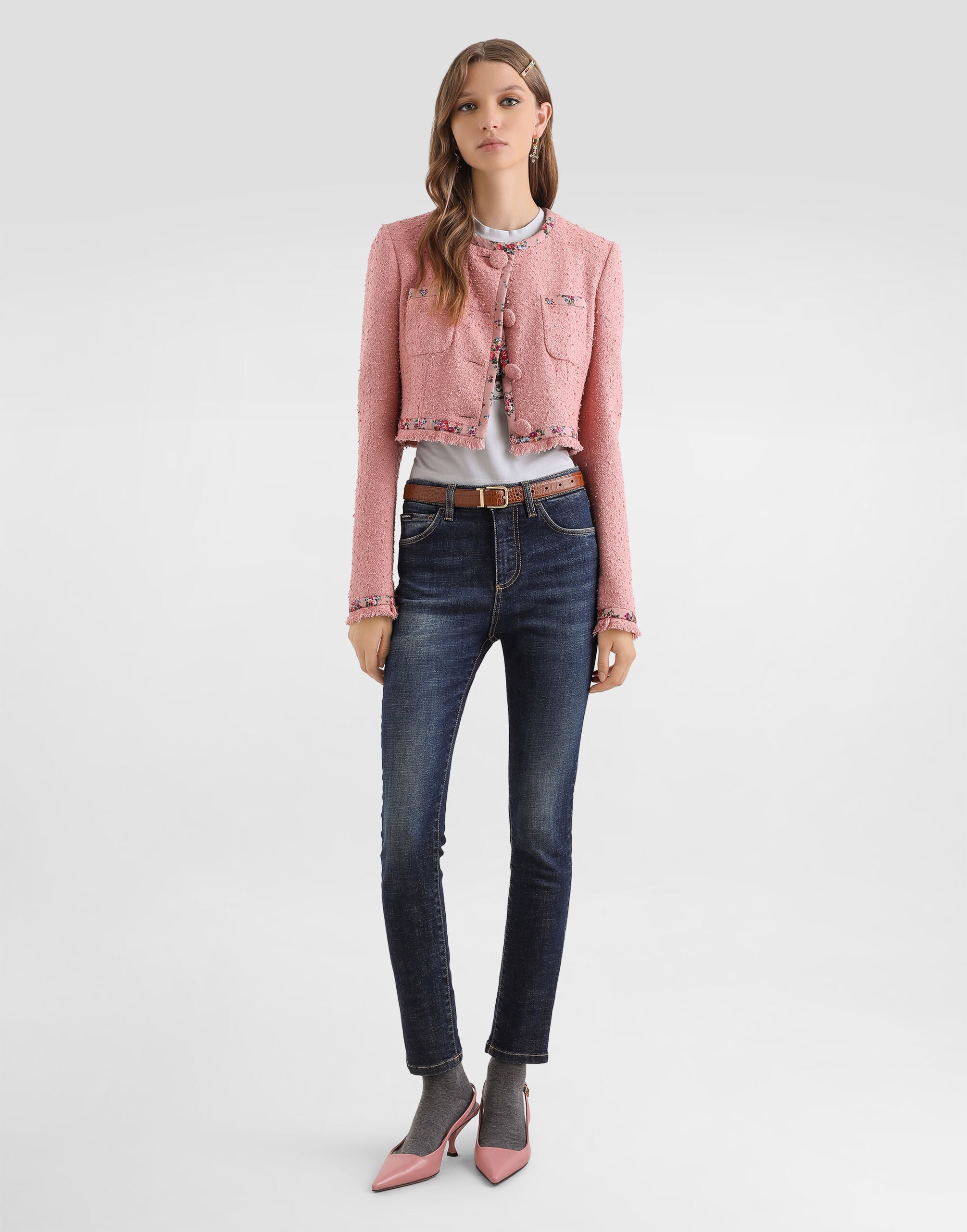 Jersey t-shirt with print and crystals in Grey for Women