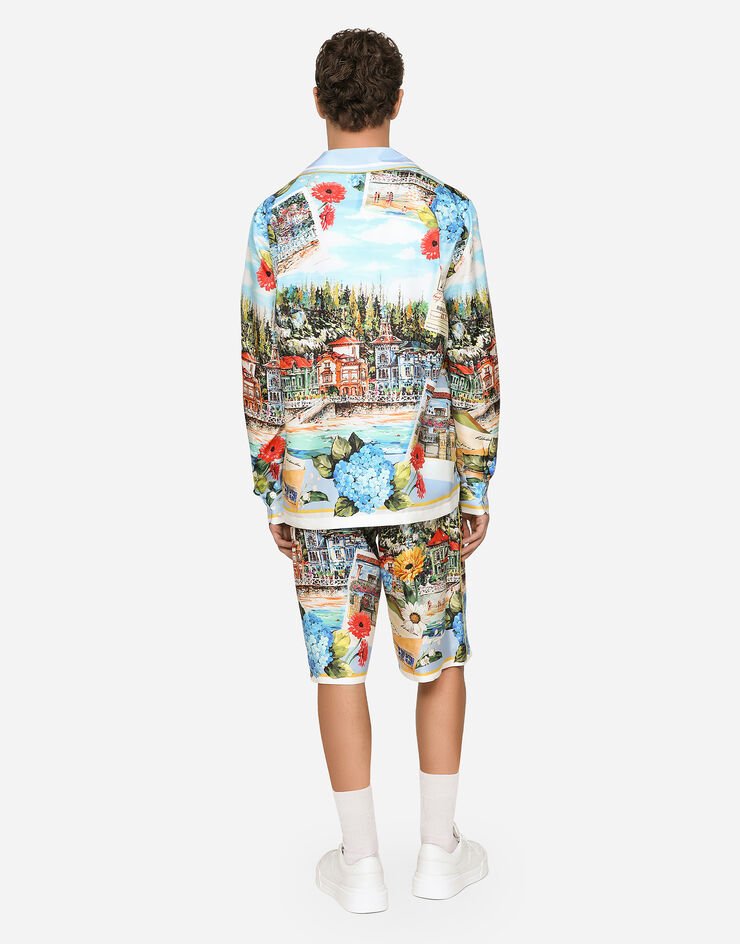Dolce&Gabbana Silk habotai jogging shorts with landscape print Multicolor I4284MGH179