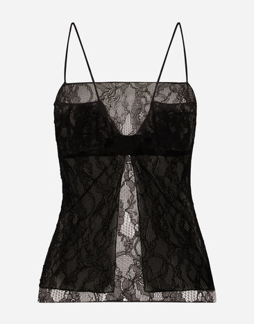 Dolce & Gabbana Top de encaje floral elástico Negro F772YTFLUBM