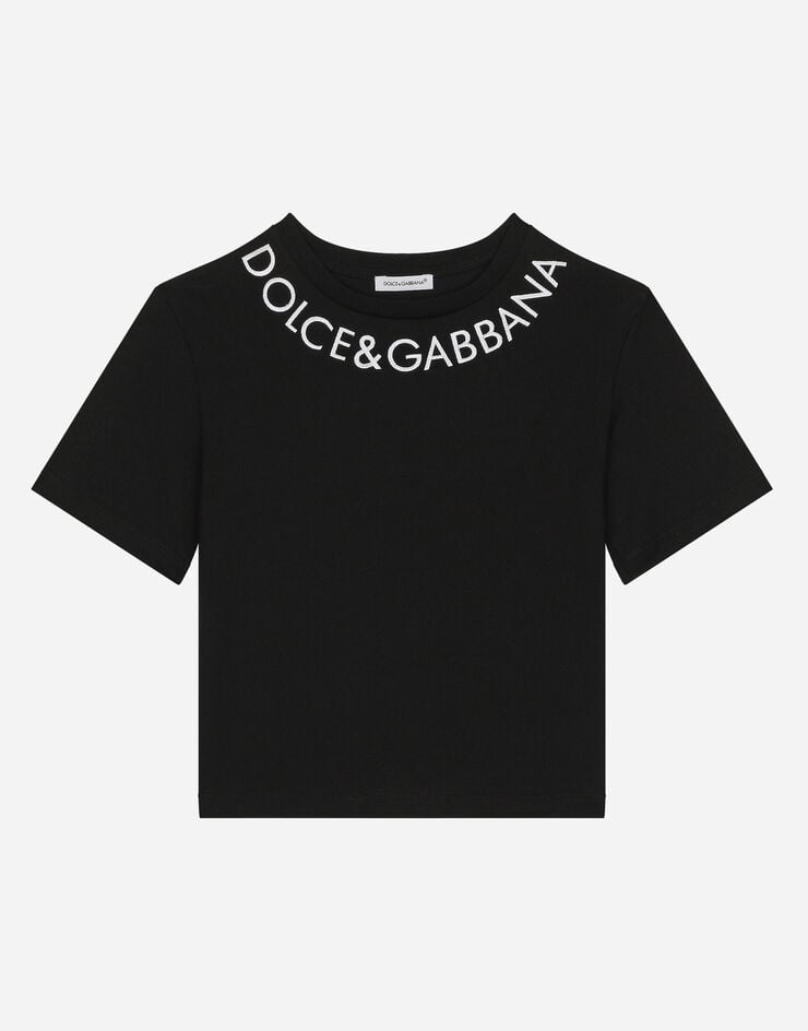 Jersey T-shirt with Dolce&Gabbana logo in Negro for Girls | Dolce&Gabbana®