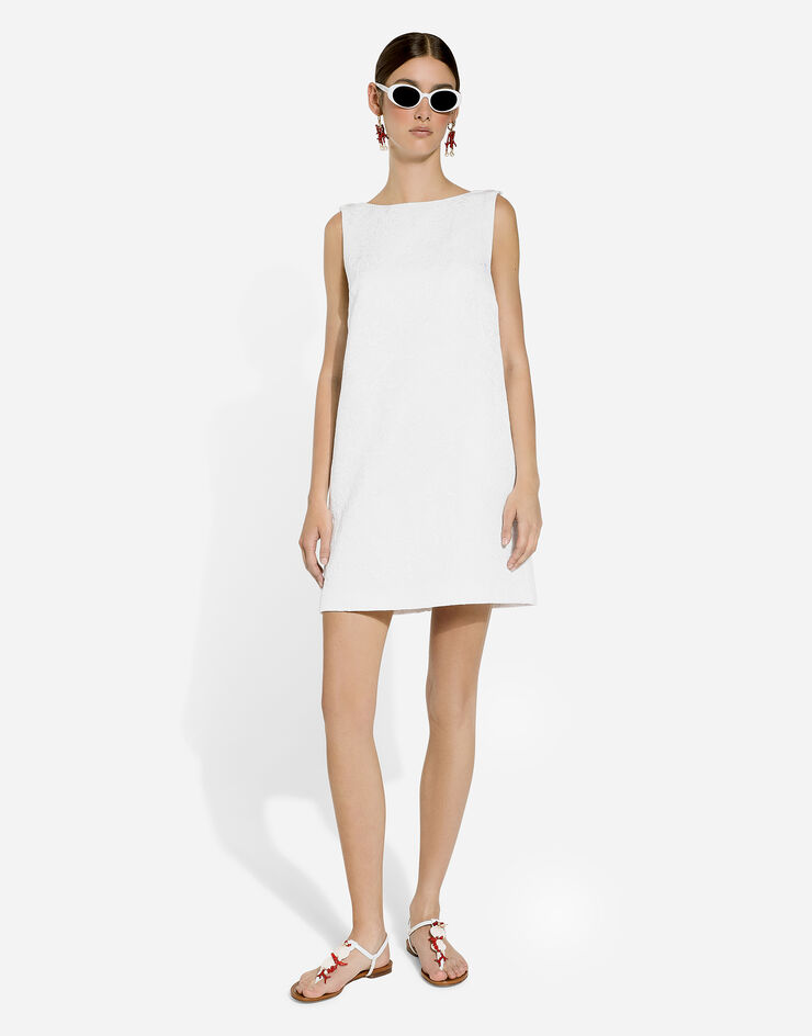 Dolce & Gabbana Abito corto in broccato con scollo posteriore Bianco F6JHPTFJTBV