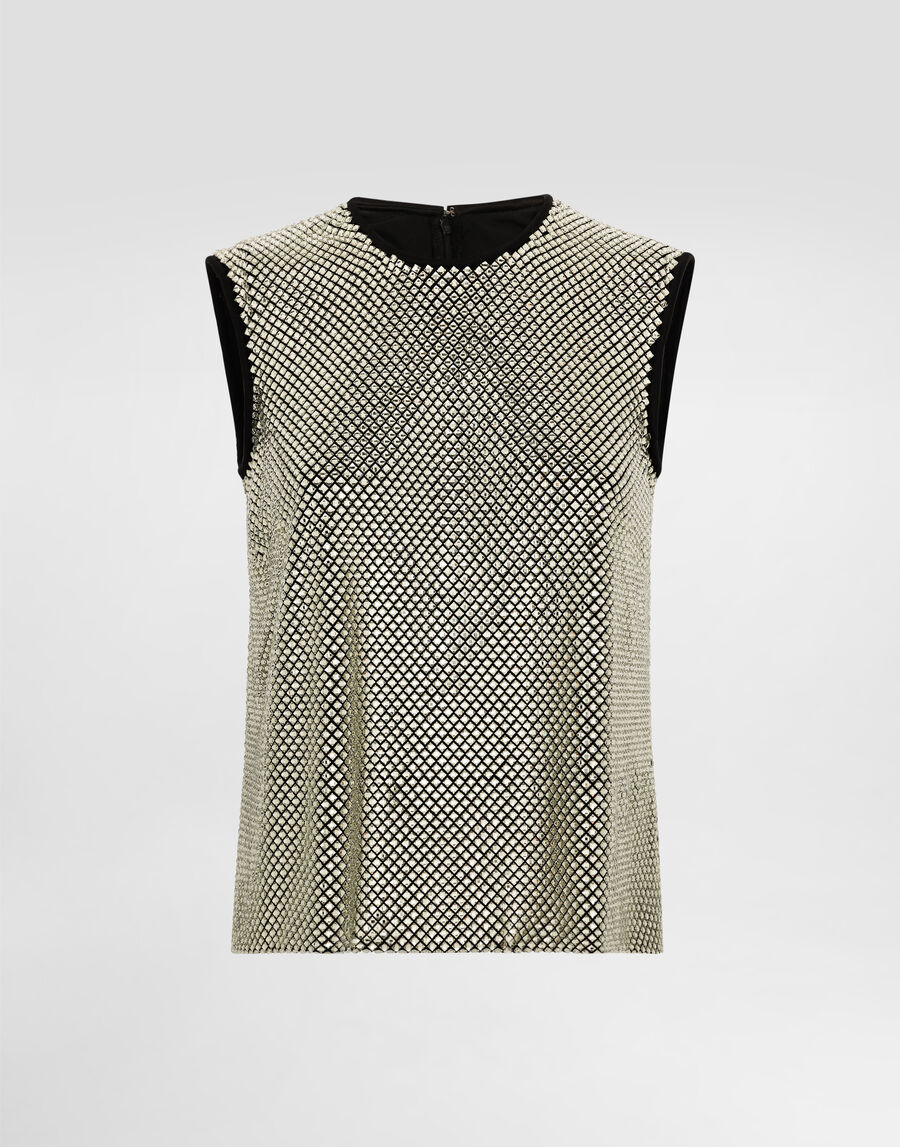 Sleeveless blouse in crystal mesh
